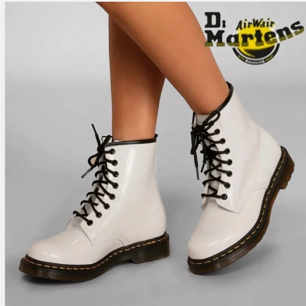 Dr. Martens 1460 Patent Leather Women's Lace-up Shiny  Doc Martens White - Picture 2 of 15